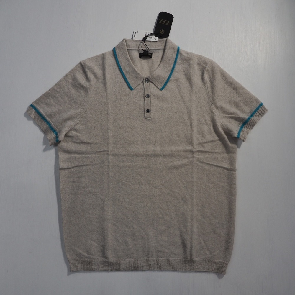 Club Room Sweater Womens Large Tan Cashmere Luxury Short Sleeve Polo Collar